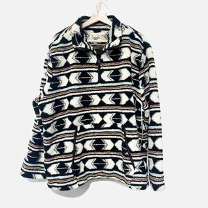 NWT Cotton & Rye Sherpa Fleece Top Pullover Black Multi 1/2 Zip Lined Size XXL